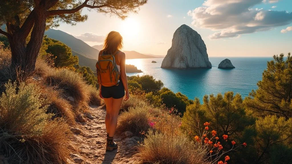 Randonnée à Ibiza en octobre avec vue sur Es Vedra, nature préservée et lumière dorée d’automne