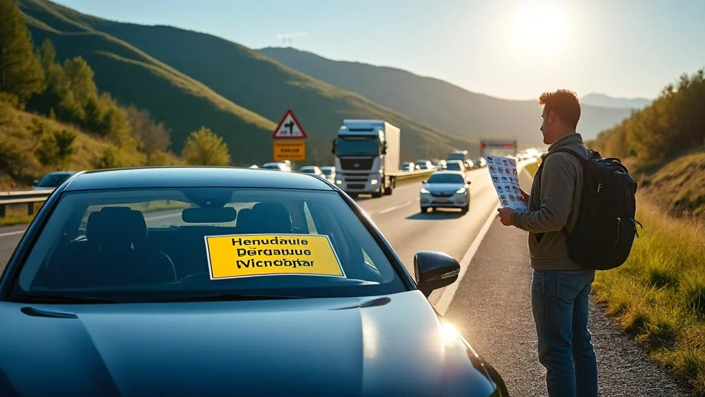 Voiture affichant une vignette autoroutière obligatoire en Bulgarie pour éviter les amendes